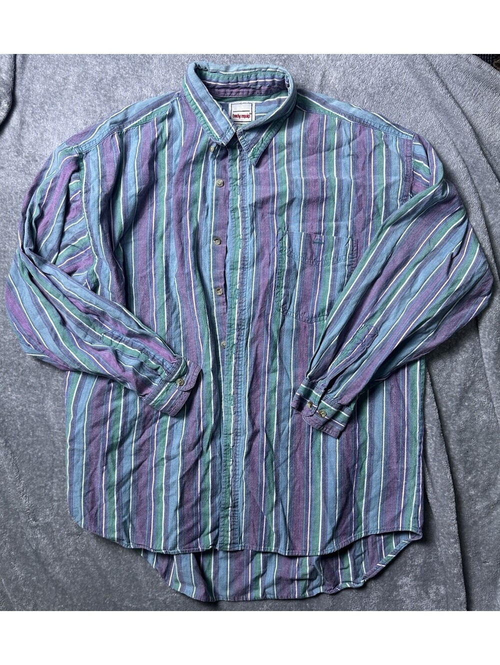Vintage 90s Burly Equip Shirt Mens Striped Button Up Grunge Skater Cotton